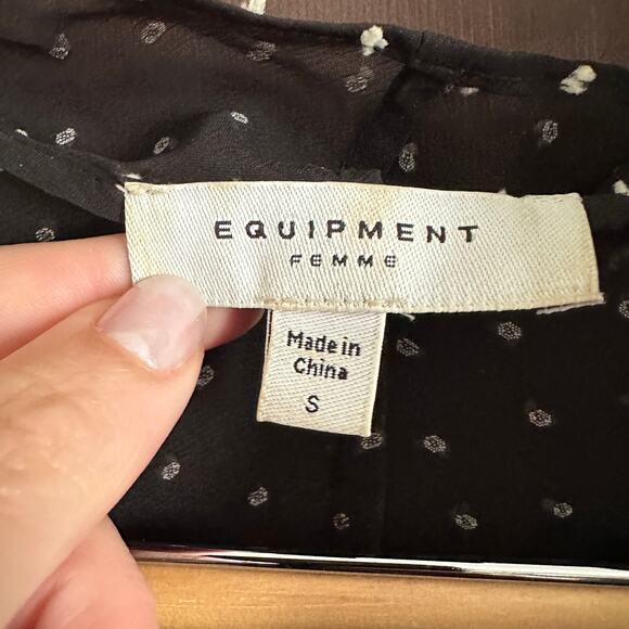 EQUIPMENT FEMME | Black Sheer Chiffon Swiss Dot Blouse Clip Dot  | Size Small - Picture 3 of 6